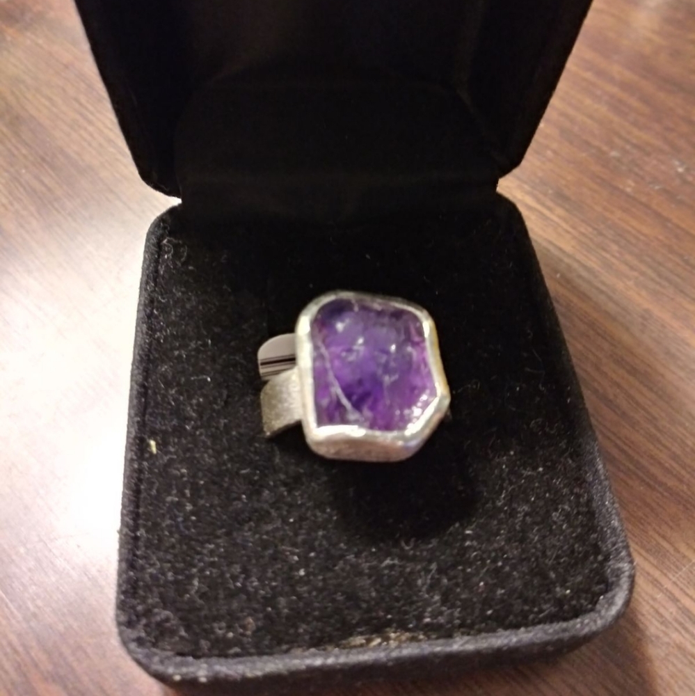 Amethyst adjustable sterling silver ring